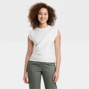 Women's Slim Fit Drape Wrap T-Shirt - A New Day White XXL